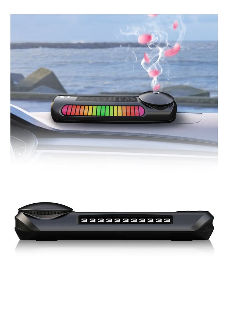 معطر جو ذكي للسيارة يعمل بالطاقة الشمسية، مع إضاءة محيطية للموسيقى في السيارة وعلامة رقم منزلقة، موزع عطر للسيارة مع تشغيل/إيقاف تلقائي، قابل للتعديل بثلاث مستويات، مزود ببطارية مدمجة، مع زجاجتين من العطر - Image 1